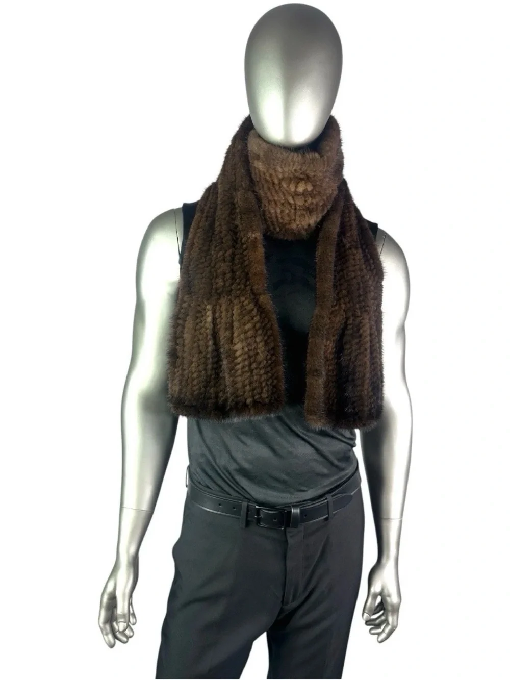Men’s MAHOGANY MINK Knitted MINK Scarf, 70”L, Certified Vintage Fur